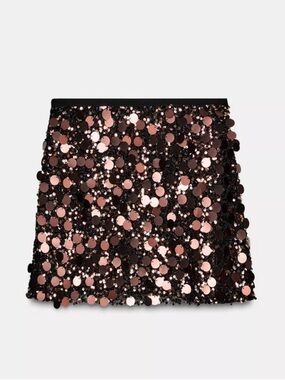 ZARA Brown Sequin Mini Skirt NWT